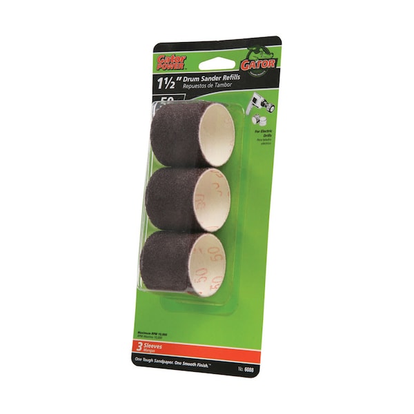 Gator Finishing Gator 1.5 in. D X 1.5 in. L Aluminum Oxide Abrasive Sleeve Refill 50 Grit Coarse 3 pc 6088 - main
